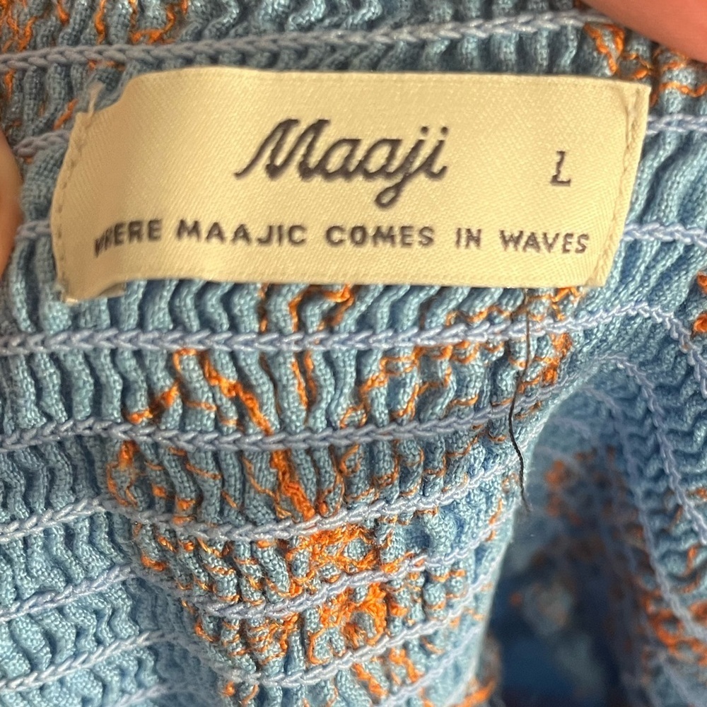 Maaji Poppy Floral Emily Mini Dress Blue Orange Linen Boho Coastal Large L - Picture 10 of 11
